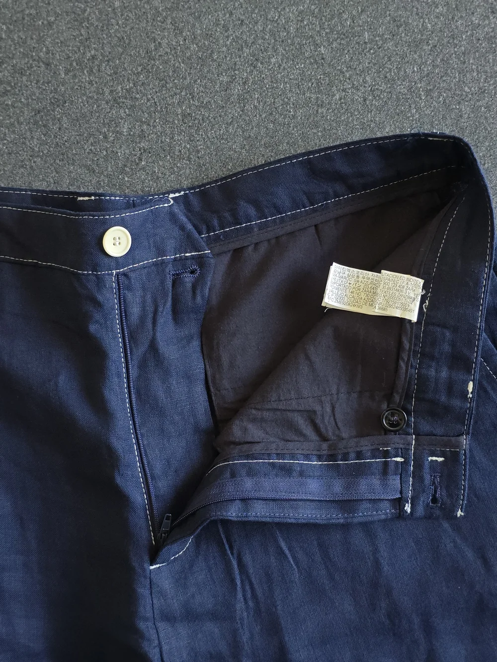 Zara Contrast Stitch 100% Linen Pants Men's Size 32 Navy